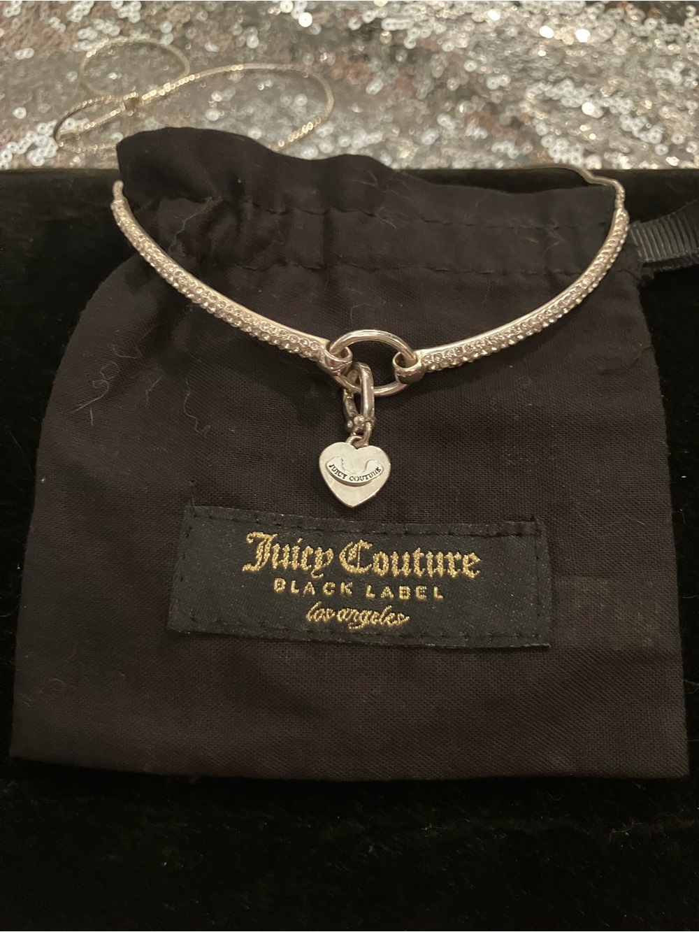 Juicy Couture Silver Heart Charm Adjustable Length Necklace